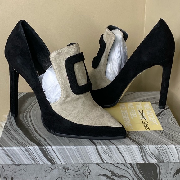 Jeffrey Campbell Silvana Black Nude Suede Loafer Heel - Picture 9 of 10